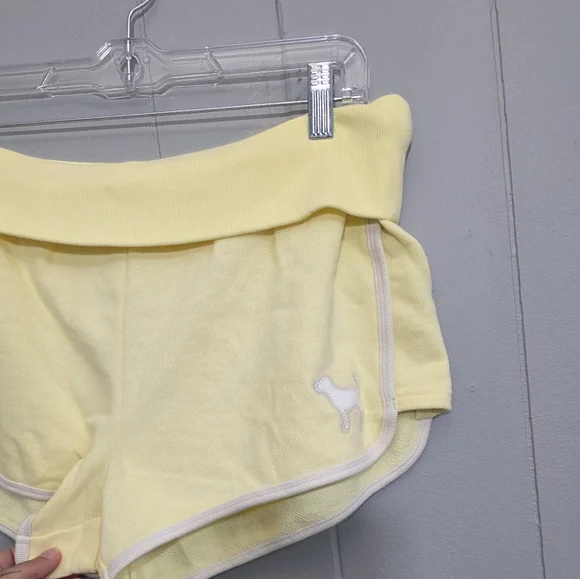 Victoria Secret Pink Mellow Yellow Ivy Terry Fold Y2K Retro Shorts Size L - Picture 4 of 11